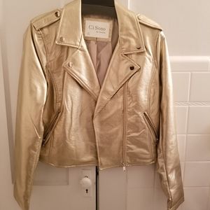 Faux leather metallic gold crop biker jacket